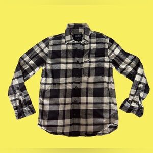 Hollister Men Flannel Button-Up Shirt Size XS Tan Black Plaid Chest Pocket